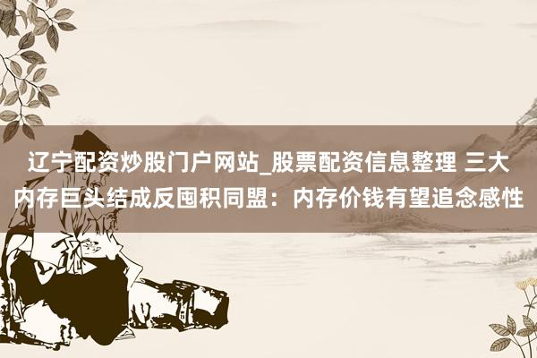 辽宁配资炒股门户网站_股票配资信息整理 三大内存巨头结成反囤积同盟：内存价钱有望追念感性