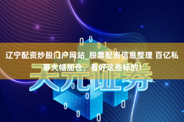 辽宁配资炒股门户网站_股票配资信息整理 百亿私募大幅加仓，看好这些标的！